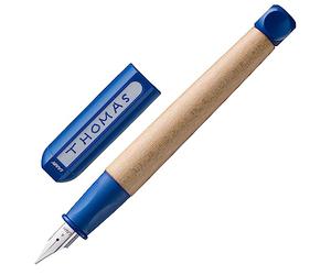 Lamy abc blue - stilografica per i primi passi, adatta ai bambini, con impugnatura ergonomica e pennino in acciaio lucido per mancini misura M - legno d'acero - cartuccia T 10 blue inclusa