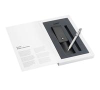 Lamy Set di 1 penna a sfera Econ 240 in acciaio inox spazzolato e 1 custodia in pelle di colore nero per uno strumento di scrittura, con mina grande M 16 nero, tratto M