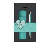 Lamy swift lagoon edizione speciale roller - set regalo romantico con roller e custodia in vera pelle - corpo in metallo - larghezza linea B - ricarica roller M 66 B blue inclusa