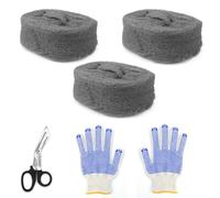 Lana d Acciaio Finissima 0000 3 Rotoli Steel Wool per Sigillare Spazi Vuoti, Pulire