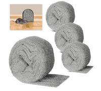 Lana d'acciaio 000 - 4 rotoli di lana d'acciaio contro i topi con 4 m x 78 mm, fine contro i ratti, Steel Wool, per fori e pareti, crepe di casa, giardino, pulizia e lucidatura