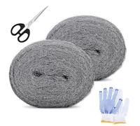 Lana D'acciaio 0000 Fine Lana di Acciaio Pastiglie Lana Acciaio Steel Wool con Guanti e Forbici Gratuiti per Tenere Lontani Topi Roditori Insetti Parassiti e Lucidare Pulire Superfici Delicate 2Pezzi