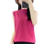 Lana Donna Mezza Dolcevita Senza Maniche Pullover Solido Base Delle Donne Maglione Maglia Top, Shu Mei Rosso, L