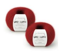 Lana Gatto Silk Mohair Gomitoli Mohair e Seta per Maglia e Uncinetto, 75% Kid Mohair 25% Seta, 2 Gomitoli da 25 g (50 g, 424 m), Ferri n. 3, Filato Soffice e Leggero, Rosso, Made in Italy