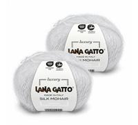 Lana Gatto Silk Mohair Gomitoli Mohair e Seta per Maglia e Uncinetto, 75% Kid Mohair 25% Seta, 2 Gomitoli da 25 g (50 g, 424 m), Ferri n. 3, Filato Soffice e Leggero, Bianco, Made in Italy