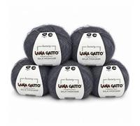 Lana Gatto Silk Mohair Gomitoli Mohair e Seta per Maglia e Uncinetto, 75% Kid Mohair 25% Seta, 5 Gomitoli da 25 g (125 g, 1060 m), Ferri n. 3, Filato Soffice e Leggero, Grigio, Made in Italy