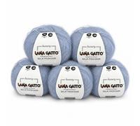Lana Gatto Silk Mohair Gomitoli Mohair e Seta per Maglia e Uncinetto, 75% Kid Mohair 25% Seta, 5 Gomitoli da 25 g (125 g, 1060 m), Ferri n. 3, Filato Soffice e Leggero, Azzurro, Made in Italy