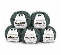 Lana Gatto Silk Mohair Gomitoli Mohair e Seta per Maglia e Uncinetto, 75% Kid Mohair 25% Seta, 5 Gomitoli da 25 g (125 g, 1060 m), Ferri n. 3, Filato Soffice e Leggero, Verde, Made in Italy