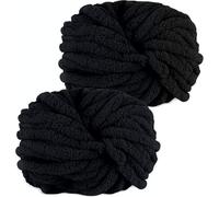 Lana Grossa per Coperte a Mano, 2 Pezzi 500g Nero Lana Grossa Morbido e Confortevole, Gomitolo Ciniglia Grossa Cuscini, Coperte, Sciarpe, Cappelli Lavorati a Maglia