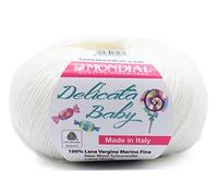 Lana Mondial Delicata Baby Gomitolo 50gr neonato e bambino Lana Vergine Merino vari colori (100 Bianco)