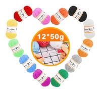 Lana per Lavori a Maglia - Filato Acrilico per Uncinetto, 12 x 50g Colori Assortiti Knitting Wool, Lana All'uncinetto per Lavorare a Maglia e Gomitoli di Lana per Lavorare a Maglia(con 2 Uncinetti)