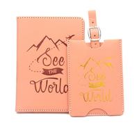 LANANAI Portafoglio per passaporto con aereo, anti-magnetico, porta passaporto, in pelle, per passaporto, bagagli, set di etichette da viaggio, rosa, 8 x 15.5 cm, Casual