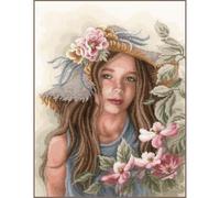 LANARTE Kit Punto Croce Contato BAMBINA CON CAPPELLO Decorativi Per Pareti ca. 36 x 46 cm Set Fai Da Te Creativo Adulti Ricamo Casa Decor Arte Da Parete Kit Per Hobby Cross Stitch