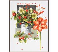 LANARTE Kit Punto Croce Contato HOLLY JOLLY AMARYLLIS Decorativi Per Pareti ca. 39 x 51 cm Set Fai Da Te Creativo Adulti Ricamo Casa Decor Arte Da Parete Kit Per Hobby Cross Stitch