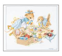 LANARTE Kit Punto Croce Contato PICNIC CON VERA Decorativi Per Pareti ca. 49 x 39 cm Set Fai Da Te Creativo Adulti Ricamo Casa Decor Arte Da Parete Kit Per Hobby Cross Stitch