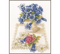 Lanarte Kreuzstichset Enzian, Zählmuster Kit Punto Croce contato: Fiori Blu (Evenweave), Cotone, N, 23 x 28cm