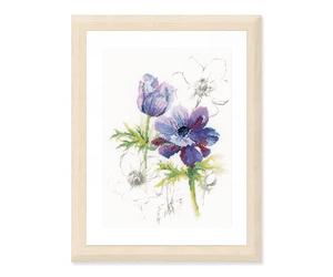 Lanarte PN-0008028 - Set punto croce Anemone blu, in cotone, multicolore, 20 x 28 cm