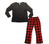 LANBAOSI Set pigiama in pile da bambina, set da salotto per bambini, maglietta termica a maniche lunghe e pantaloni pigiama a quadri, biancheria da notte in micropile, set caldo, Rosso, 11-12 Years