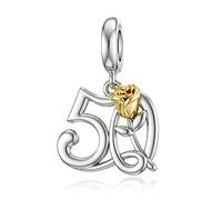 LANBEIDE Ciondoli in argento Sterling per braccialetti Pandora per 16°, 18°, 21°, 30°, 40°, 50° compleanno, con rosa dorata, idea regalo da donna, Argento sterling