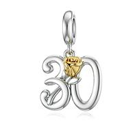 LANBEIDE Ciondoli pendenti in argento Sterling per braccialetti Pandora per 16°, 18°, 21°, 30°, 40°, 50° compleanno, con rosa dorata, da donna, Argento sterling