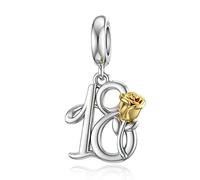 LANBEIDE Ciondolo in argento sterling per Pandora 16°, 18°, 21°, 30°, 40°, 50° compleanno, con rosa dorata, per braccialetti, regali per donne, Argento sterling Zirconia cubica