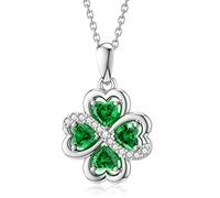 LANBEIDE Collana Quadrifoglio in Argento Sterling 925 Infinity Love Heart Collana Trifoglio con Smeraldo Cubic Zirconia per Le Donne