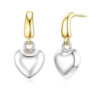LANBEIDE - Orecchini a forma di cuore o fiocco, con perno, in argento Sterling placcato oro 14 carati,da donna, ottimi come regalo