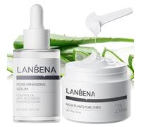 LANBENA Set 3 in 1 per la rimozione dei punti neri, strisce dei pori (30 g), siero minimizzante dei pori (30 ml) e carta per la rimozione, maschera per viso, riduce al minimo i pori e lascia la pelle