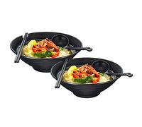 Lanbent 2 Set (6 Pezzi) Giapponese Ramen Ciotola, Grande 1000 ml Noodle zuppa Ciotola con Bacchette e cucchiai, Kitchen Spaghetti Scodelle, Applica a lavastoviglie (Nero)