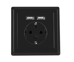 LANBERG AC Wall Socket SCHUKO with 2 Porta USB CARICER, Black