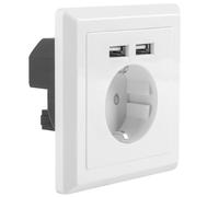 LANBERG AC-WS01-USB2-F - Rosetta da Parete con Presa Schuko 16 A e 2 Porte USB 2,1 A, Colore: Bianco