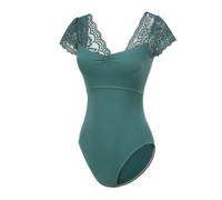 Lanbodance Body da donna a maniche corte per ballerina, ballerina, Pizzo Verde Scuro, Large