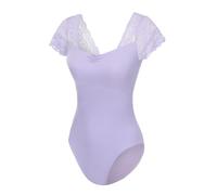 Lanbodance Body da donna a maniche corte per danza classica, costume da ballerina per adulti, Pizzo Lavanda, Medium
