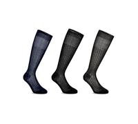 LANCETTI - Calze Uomo Lunghe a Coste Eleganti e Confortevoli, 100% Cotone Filo di Scozia, 3 Paia Tinta Unita
