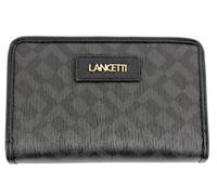 LANCETTI Portafoglio Donna, 18 Slot, Pelle Sintetica Stampata, Logo Metallico Oro, Portamonete Doppio Scomparto con Zip, Dimensioni 15,5x9,5x3,5 cm Linea Rosanna Art. 517-71 (FUMO RIFINITO NERO)