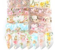 LANCHEN Angelo Nail Art Foil Trasferimento Adesivi Fiore Unghie artistiche Pellicole Unghie artistiche Adesivi Decalcomanie Olografico Stellato Foglio Adesivo