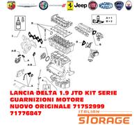 LANCIA DELTA 1.9 JTD KIT SERIE GUARNIZIONI MOTORE NUOVO ORIGINALE 71752999