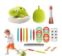 Lancio di razzi per bambini, gioco di lancio di anelli, giocattolo sportivo per bambini al chiuso e all'aperto, gioco musicale per salto, lancio e dinosauro per interni