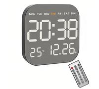Lancoon Grande orologio da parete digitale con 10 livelli di regolazione della luminosità, funzione conto alla rovescia, telecomando, metallo spazzolato, temperatura, data, settimana, per soggiorno e