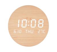 Lancoon Orologio da parete digitale in legno con temperatura, data, settimana, silenzio, 12/24 ore, interruttore ℃/℉, rotondo, da appendere, impermeabile, facile da usare, per camera da letto, casa