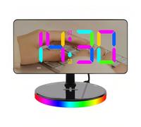 Lancoon Orologio Digitale a LED con Specchio Tempo Colorato RGB Luce Notturna Settimana Ricarica Senza Fili 5 Livelli Luminosità Doppio Allarme Snooze per Ufficio Soggiorno Letto