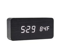 Lancoon Orologio Digitale In Legno Sveglia A Led Multifunzione Con Indicazione Di Ora/Data/Temperatura E Comando Vocale Per I Viaggi In Ufficio AC11Black_White