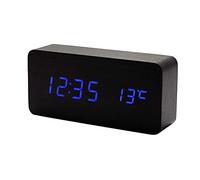 Lancoon Orologio Digitale In Legno Sveglia A Led Multifunzione Con Indicazione Di Ora/Data/Temperatura E Controllo Vocale Per I Viaggi In Ufficio AC11Black_Blue