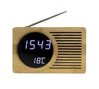 Lancoon Radiosveglia digitale con controllo vocale, in bambù, temperatura e data, 4 livelli di regolazione della luminosità, interruttore 12/24 ore, per camera da letto, casa, ufficio