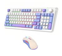 Lancoon Set tastiera e mouse senza fili con regolatore di volume ricaricabile, 94 tasti, doppia modalità, supporto regolabile, DPI regolabile per computer (bianco)
