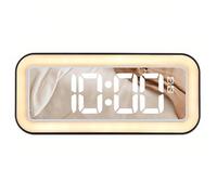 Lancoon Sveglia digitale con luce notturna con specchio a LED, volume forte, calendario, 3 livelli di luminosità regolabile, temperatura snooze, doppia sveglia per camera da letto degli studenti