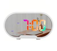 Lancoon Sveglia digitale, Display LED a specchio Funzione Snooze facile 0-100% Luminosità regolabile del volume 2 sveglie 12/24H Orologio da scrivania per camera, facile da impostare(bianco)