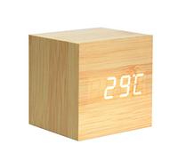 Lancoon Sveglia In Legno - Cubo Ha Portato L'Orologio Digitale Con Visualizzazione Di Ora Temperatura, 3 Livelli Di Luminosità E Controllo Vocale Ideale Per I Viaggi In Ufficio - AC10Yellow_White