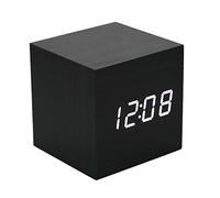 Lancoon Sveglia In Legno - Orologio Digitale Mini Cube A Led Con Display Ora/Data/Temperatura, 3 Livelli Di Luminosità E Controllo Vocale Ideale Per I Viaggi In Ufficio - AC10Black_White