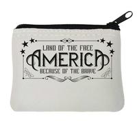 Land of The Free Because of The Brave America - Portamonete in neoprene, 10 x 11 cm, colore: Bianco, bianco, Taglia unica
